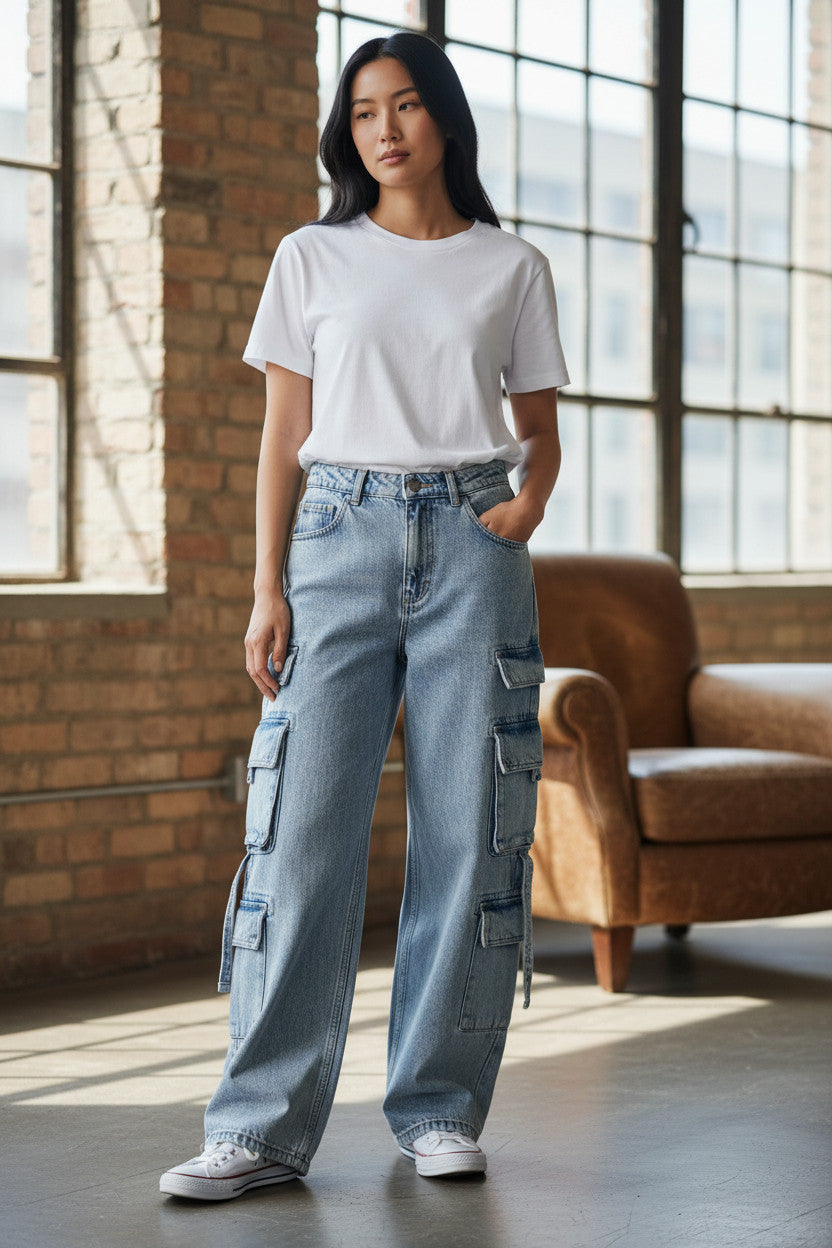 "Premium 8 Pocket Ladles Cargo Denim pant"